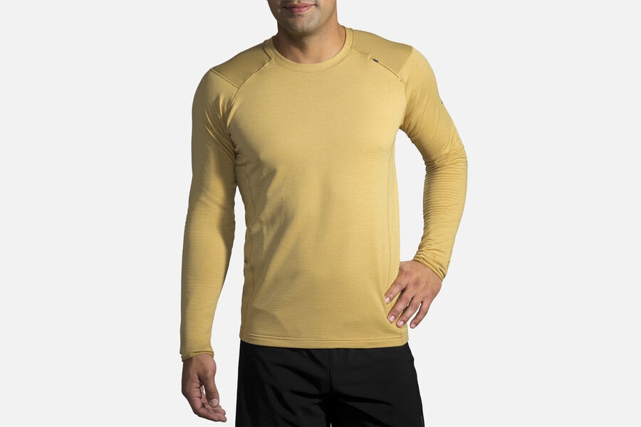 Mens Brooks Notch Thermal Long Sleeve Tops Heather Desert/Desert | 806437-HQX